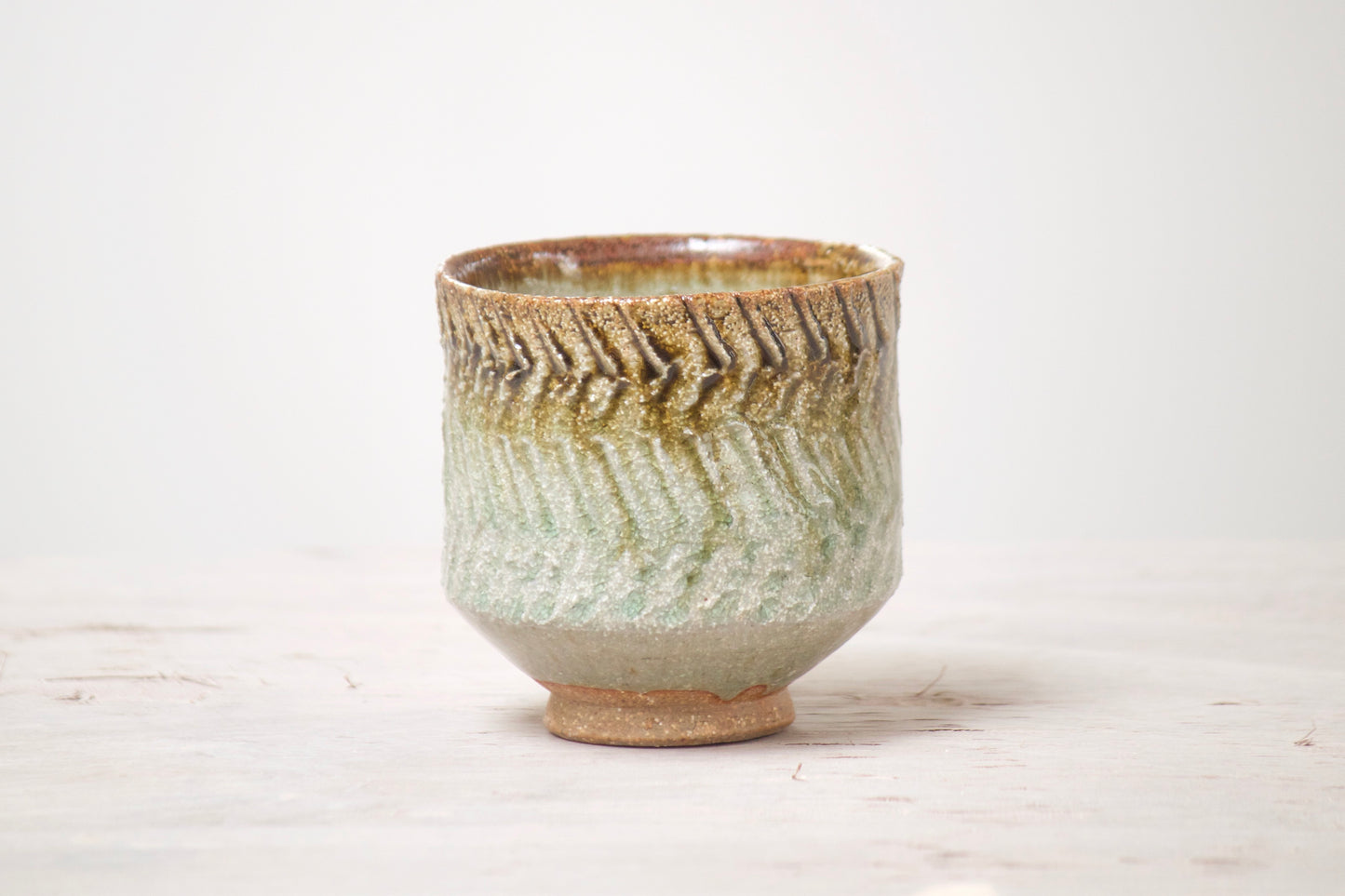 Patterned Yunomi with Textured White Slip