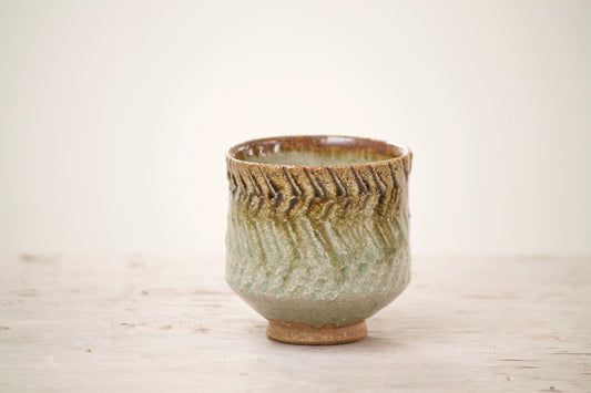 Patterned Yunomi with Textured White Slip